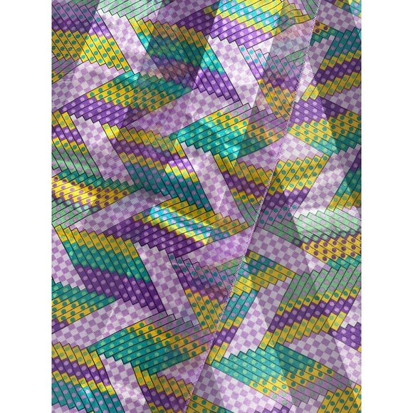 Vintage Geometric Patterned Scarf Purple Yellow Green Checkerboard Zigzag Design - Picture 2 of 4